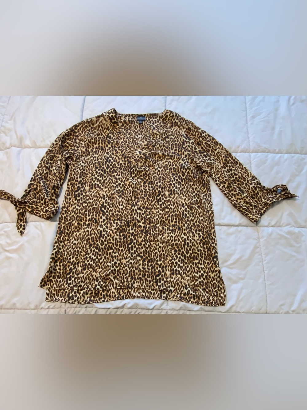 Worthington Leopard Print Tie-Sleeve Women's Blouse Size XL